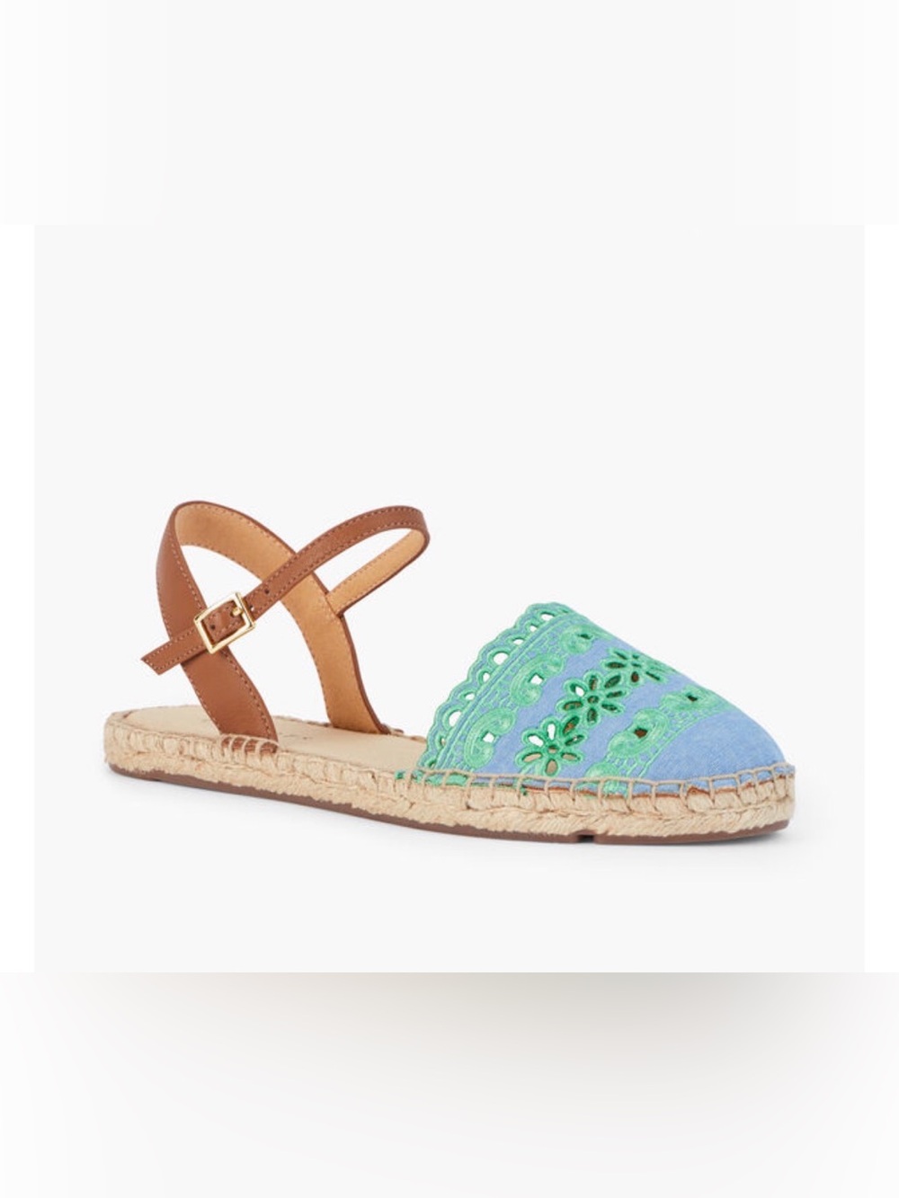 Talbots Izzy d'Orsay chambray eyelet espadrille sandals Women’s 6.5 Summer shoes